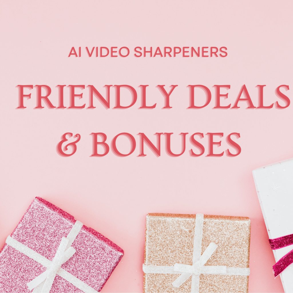 AI video sharpener comparison showing improved video clarity and details, highlighting deals and bonuses for each tool