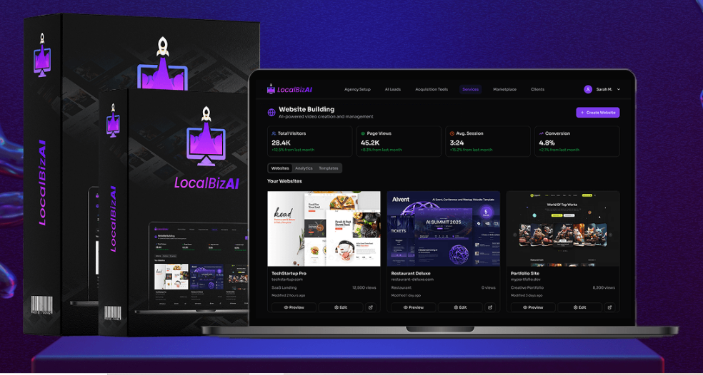 LocalBizAI dashboard overview with lead finder and CRM features