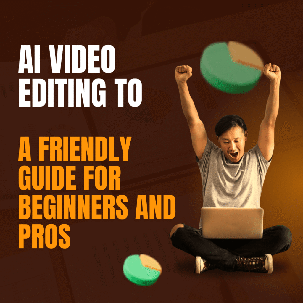 Illustration of an AI video editing tool on a laptop with video effects being applied automatically.