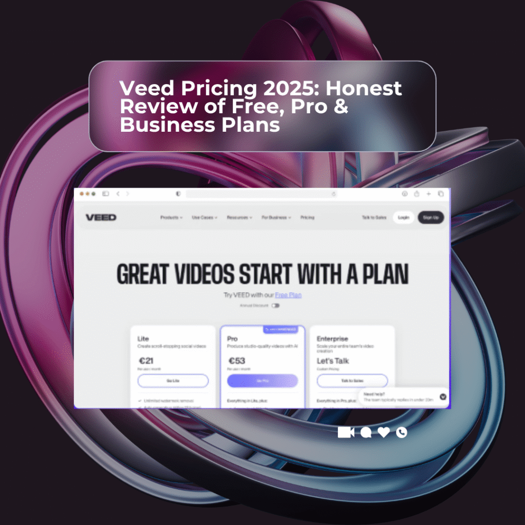 Veed.io homepage showing online video editor and pricing options