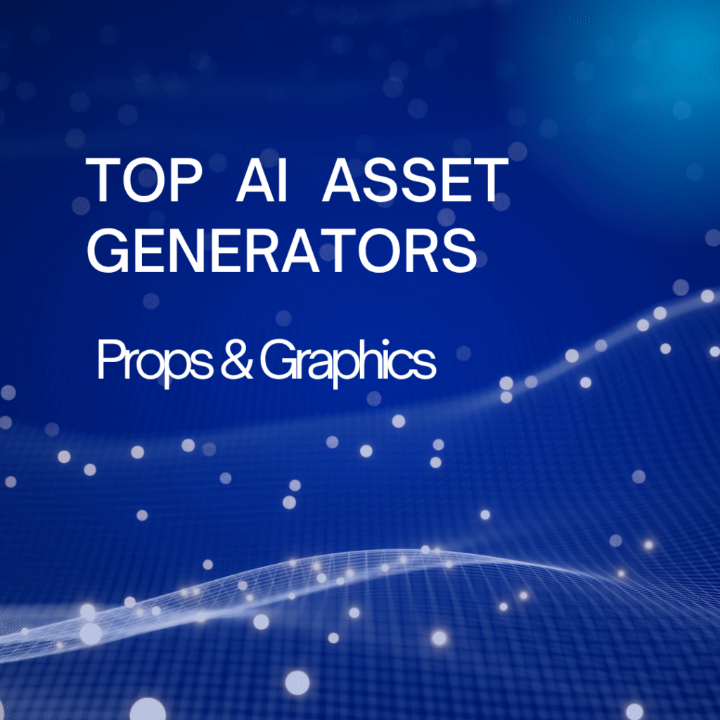 Illustration of an AI asset generator creating digital props, graphics, and animated elements for video content